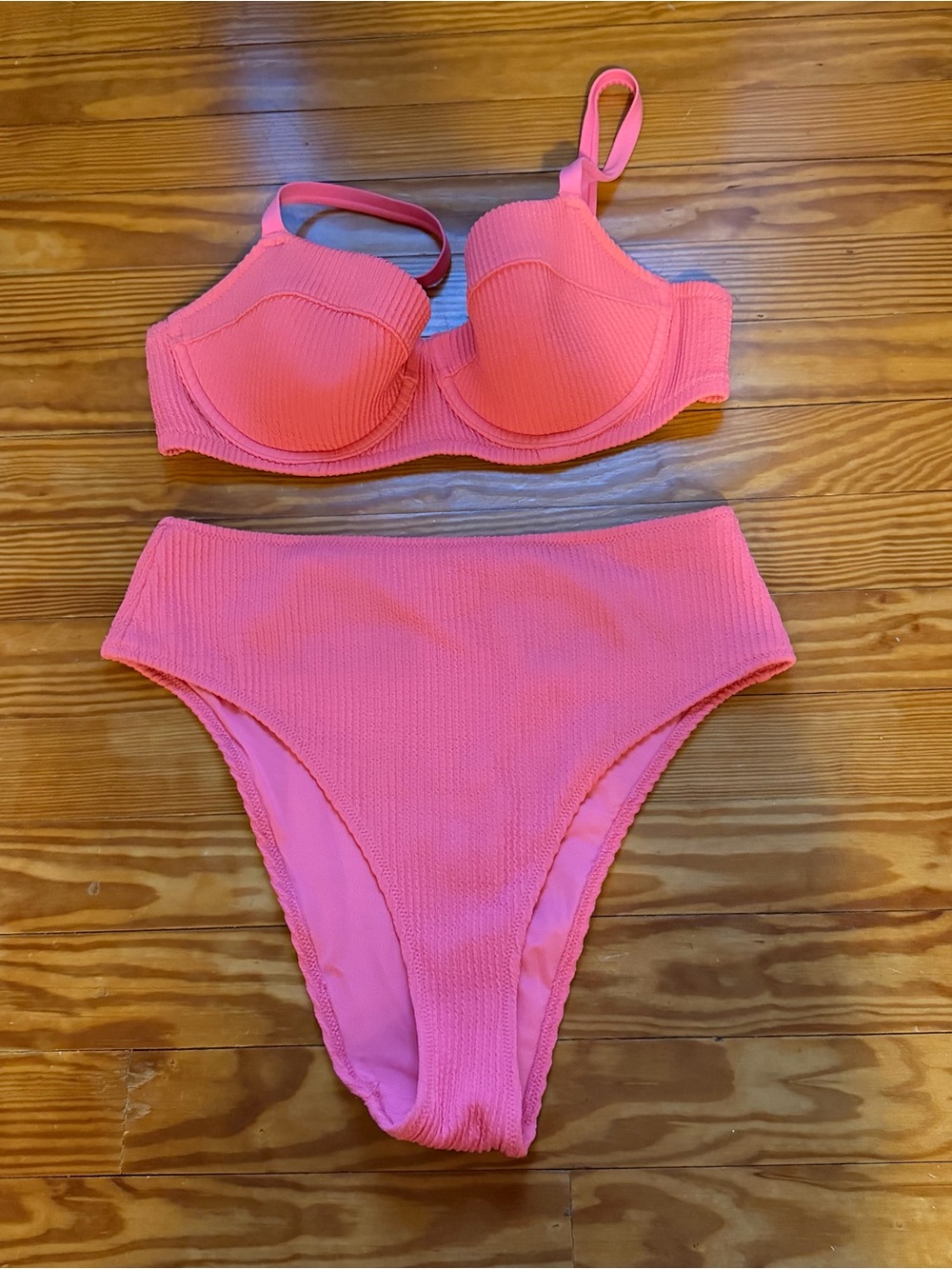aerie Pink Ribbed Underwire Bikini Top with High-Waist Bottoms